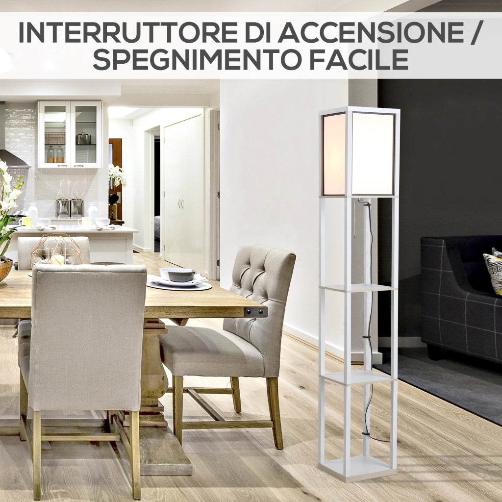 Lampada da Terra con Mensole ¨C Xylo ¨C Legno Bianco 160 cm con Interruttore