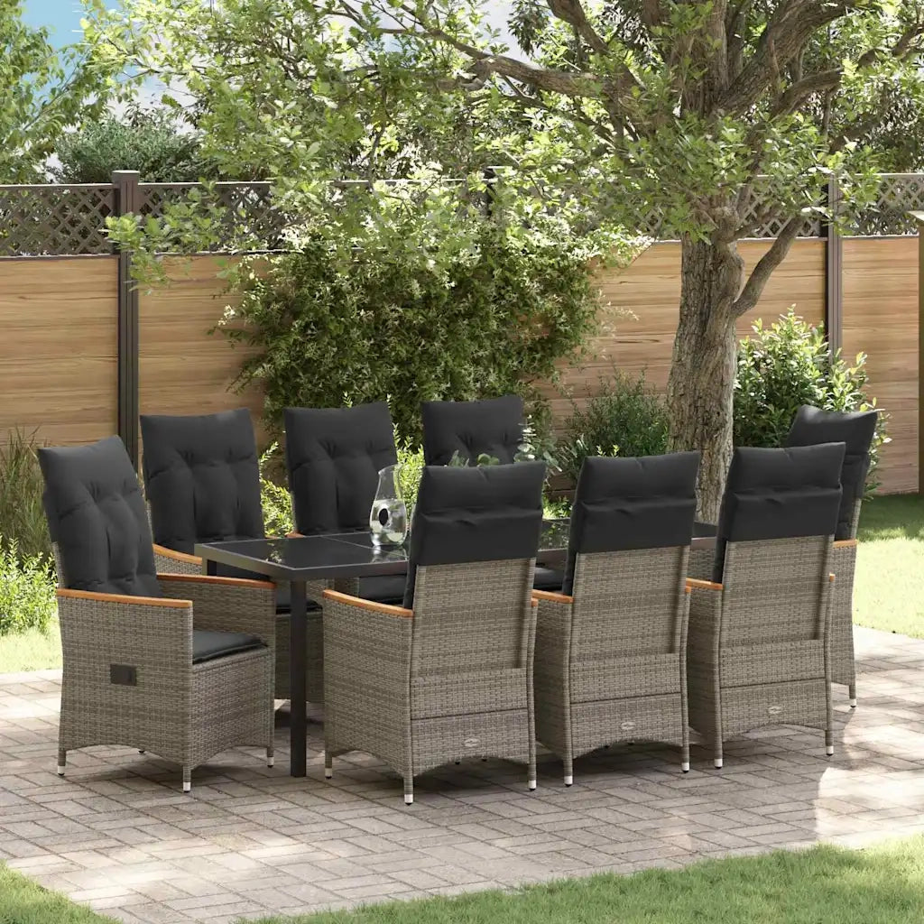 Set da Pranzo per Giardino con cuscino 9 pcs Grigio polyrattan 3379624