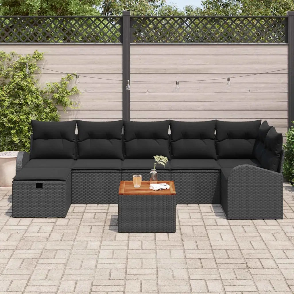 Set Divano da Giardino con cuscino 8 pcs Nero Poly Rattan 3360852