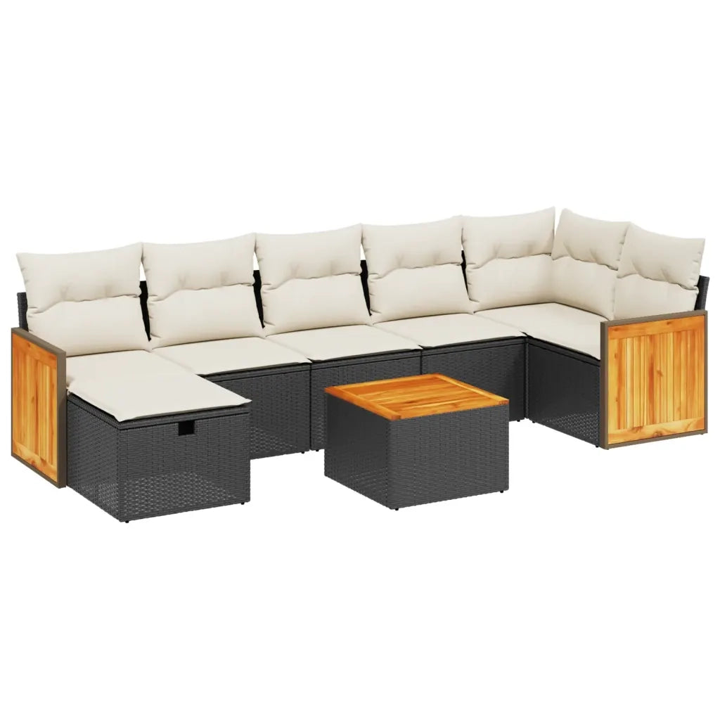 Set Divani da Giardino con Cuscini 8 pz Nero in Polyrattan