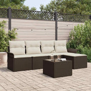 Divano da esterno con cuscino 6 pcs Marrone polyrattan