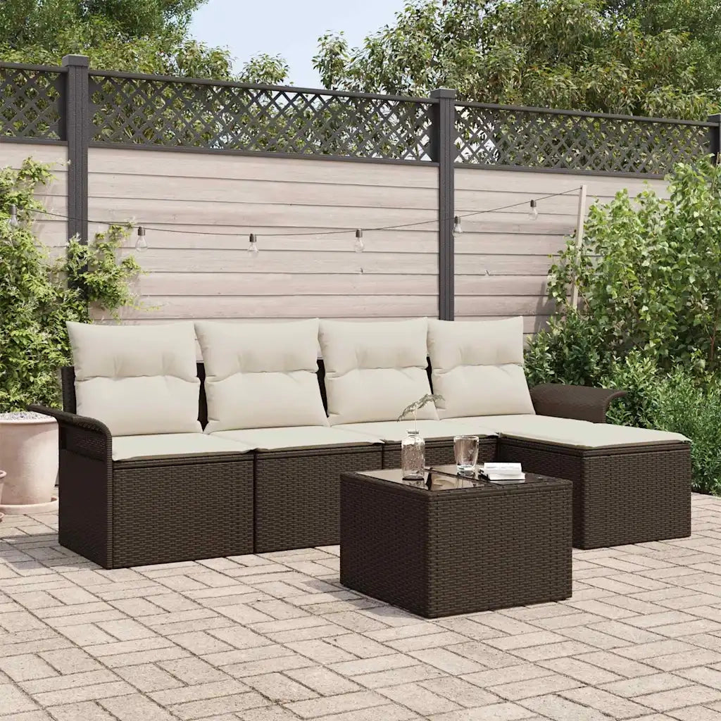 Divano da esterno con cuscino 6 pcs Marrone polyrattan