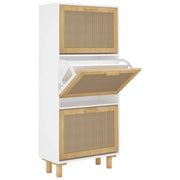 Scarpiera | Mobile per scarpe Bianca52x25x115cm Legno Multistrato e Rattan Naturale