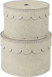 Set di 2 casse di archiviazione rotonde con coperchio - cassa di archiviazione per abbigliamento giocattoli - Scatola decorativa in compensato e carta - beige.