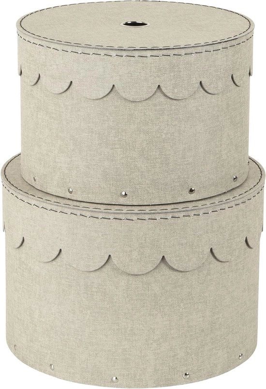 Set di 2 casse di archiviazione rotonde con coperchio - cassa di archiviazione per abbigliamento giocattoli - Scatola decorativa in compensato e carta - beige.