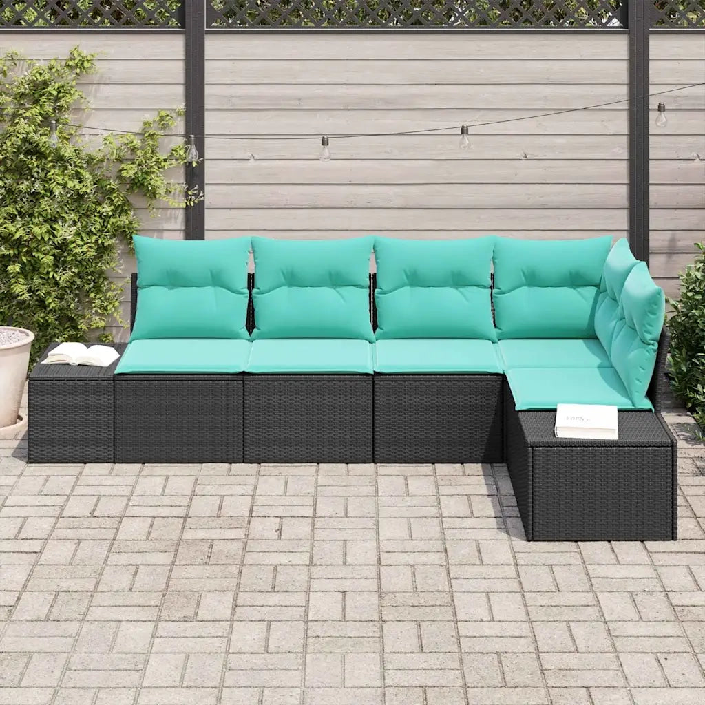 Set Divano da Giardino 5 pz Nero e Turchese polyrattan 3355735