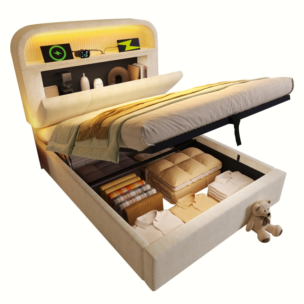 letto imbottito velluto beige 90x200 cm