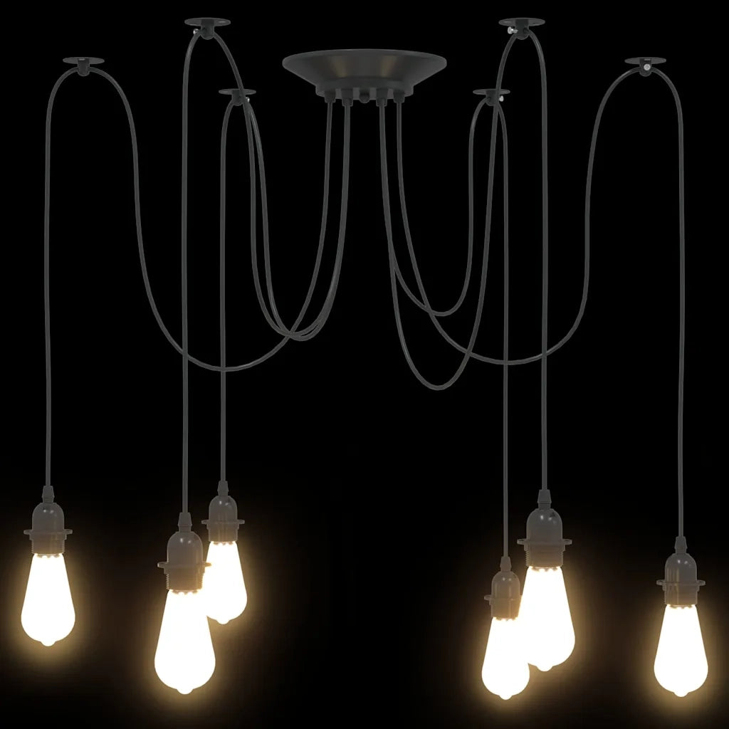 Lampada a Sospensione con 6 Portalampada E27 in Metallo Nero 4103455