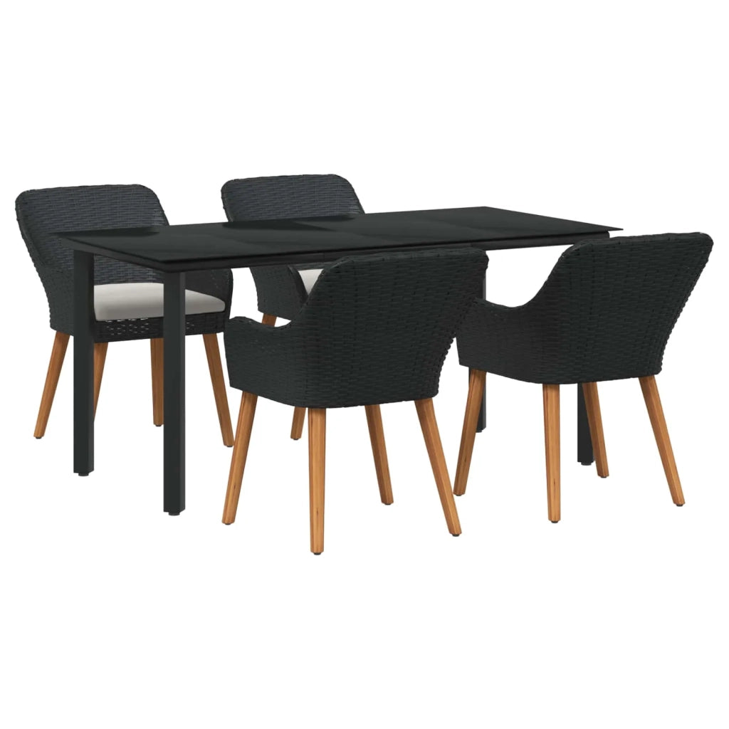 Set da Pranzo per Giardino con cuscino 5 pcs Nero polyrattan