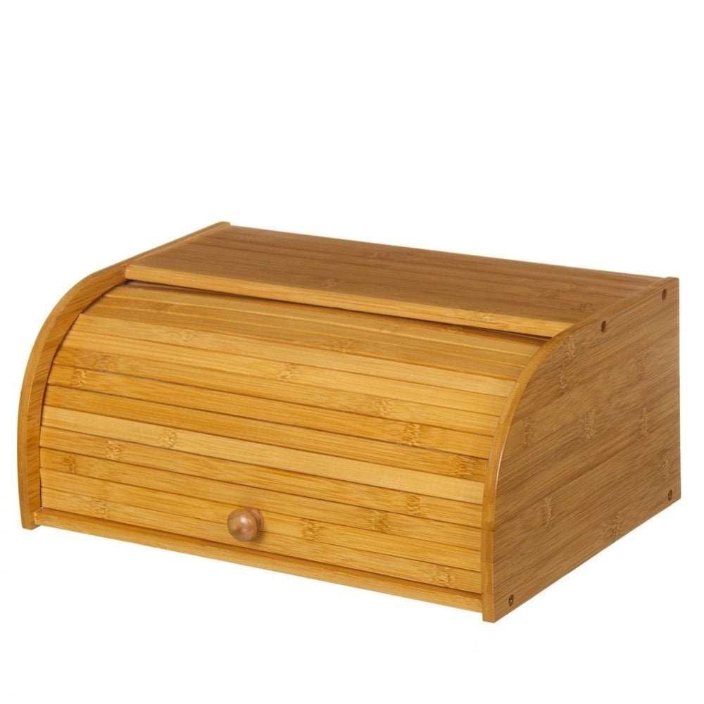 Trade Shop - Portapane In Legno Di Bambu' Cucina Cassetto Porta Pane Con Apertura Serrandina -