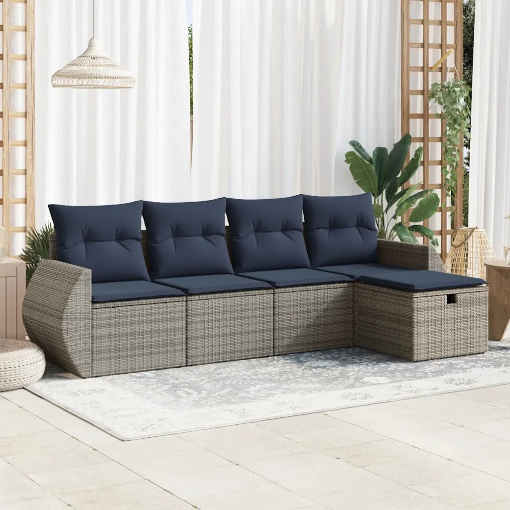 Set Divano da Giardino 5 pz con Cuscini Grigio in Polyrattan 3325567