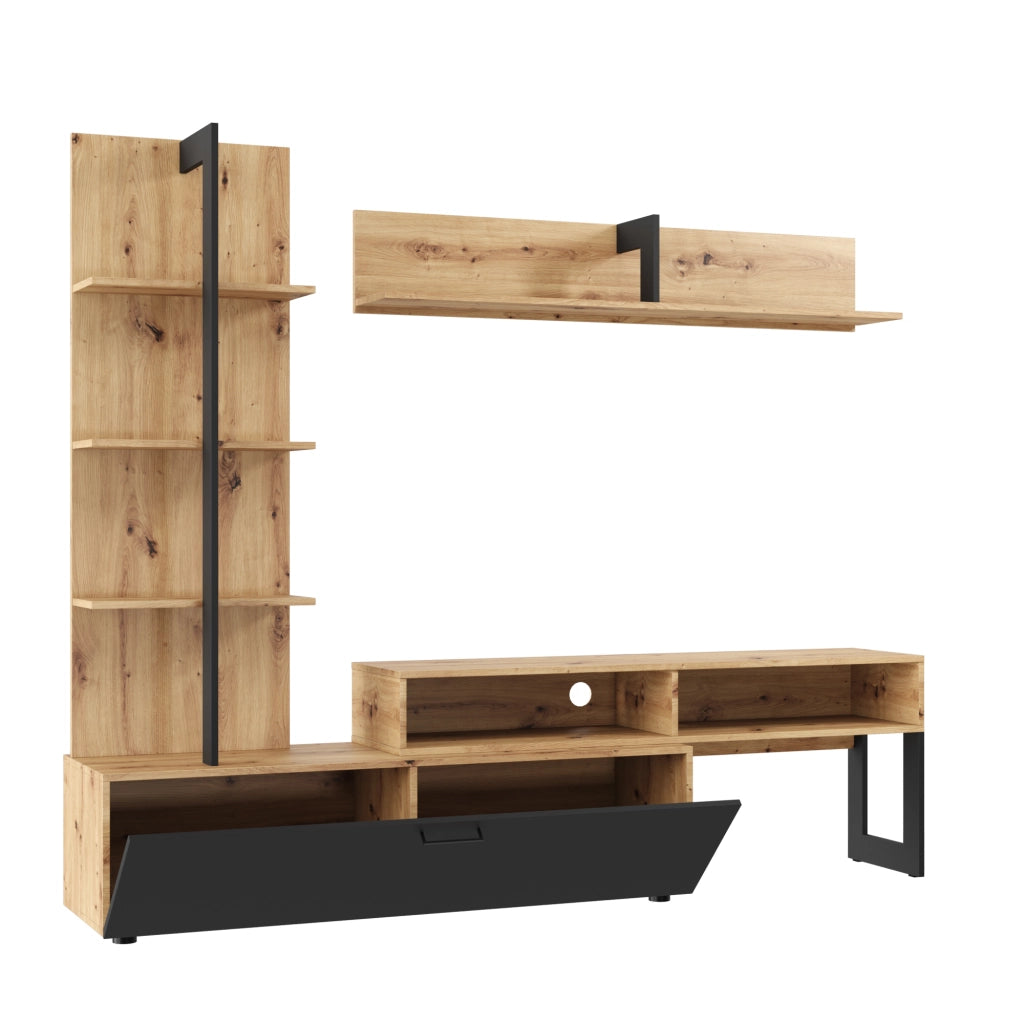 Mobili  soggiorno MOLDE - Scaffale in Set - Quercia Wotan - Nero - Larghezza 251 cm, Altezza 174 cm, Profondit? 37 cm