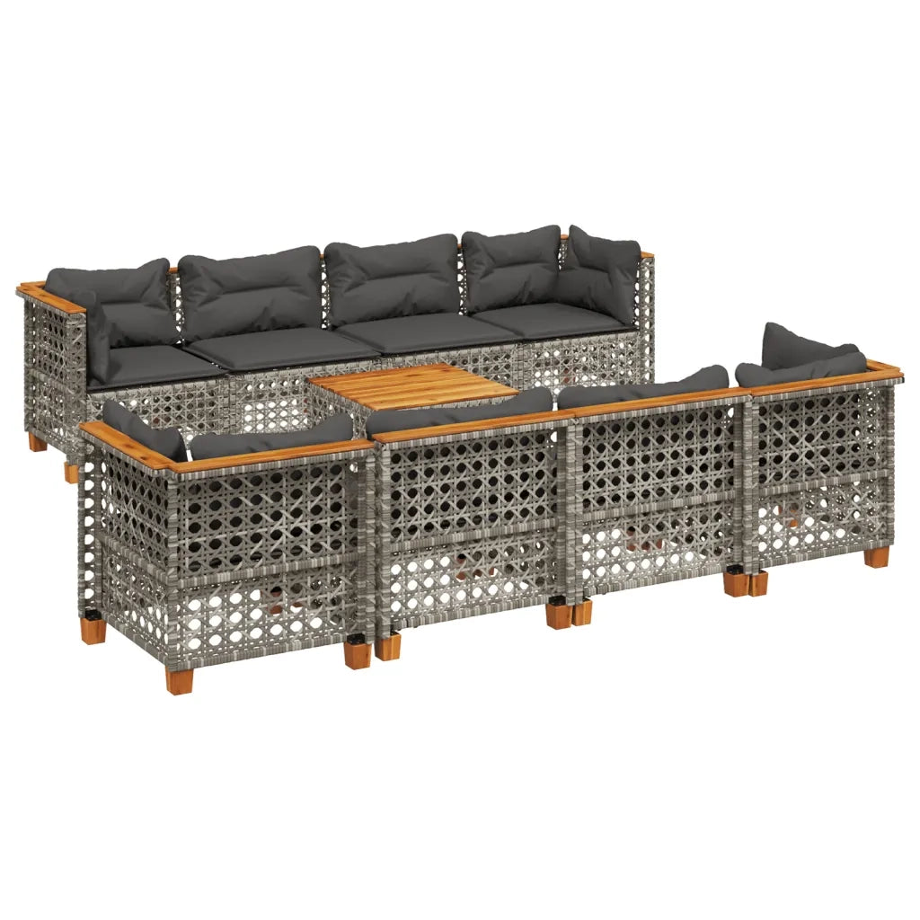 Set Divano da Giardino 9 pz con Cuscini Grigio in Polyrattan 3261771