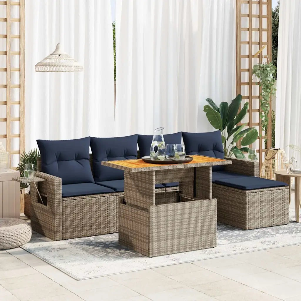 Set Divano da Giardino 6 pz con Cuscini Grigio in Polyrattan 3327141