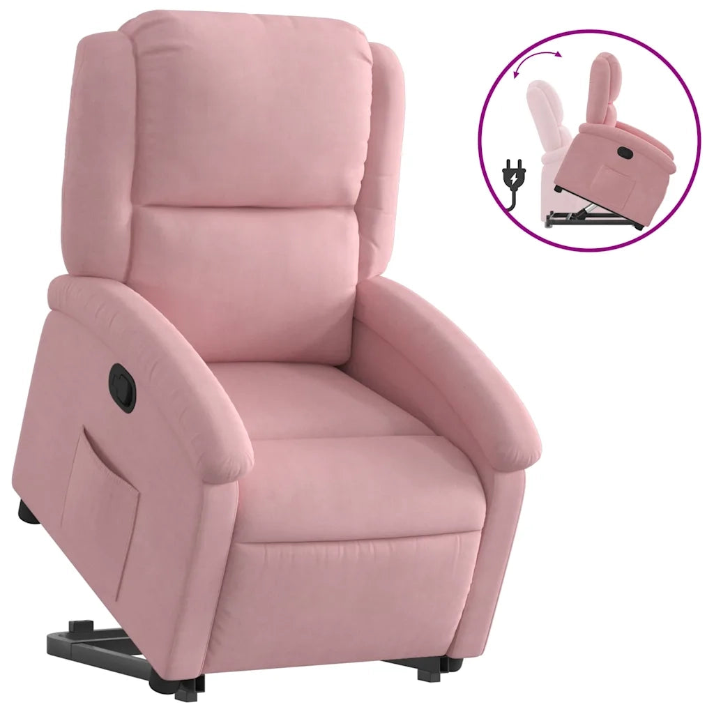 Poltrona Alzapersona Reclinabile Rosa in Velluto 3204304