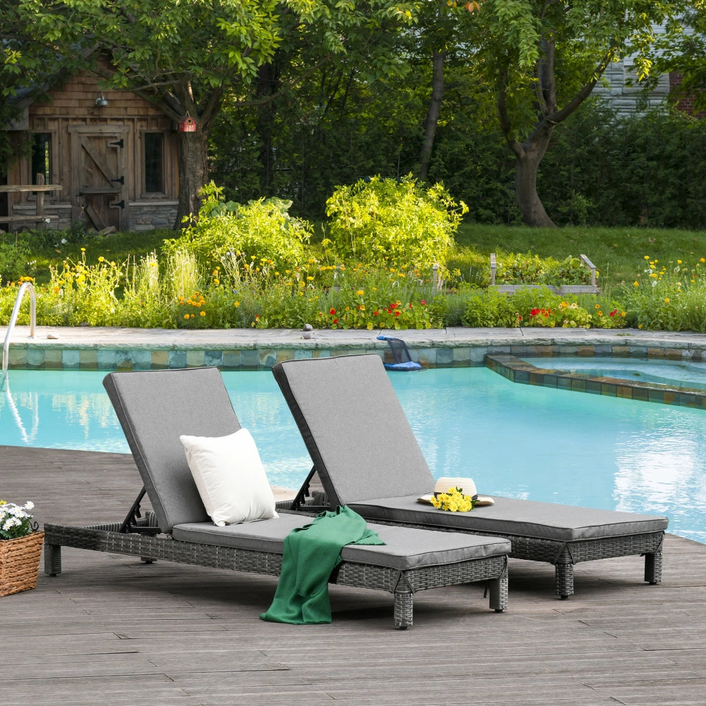 Set 2 Sdraio da Giardino con Cuscini Imbottiti Regolabili ¨C Xylo ¨C Grigio