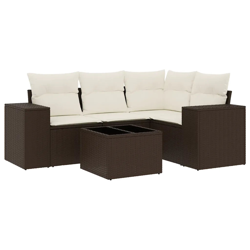 Set Divano da Giardino 5 pz con Cuscini Marrone in Polyrattan 3222522