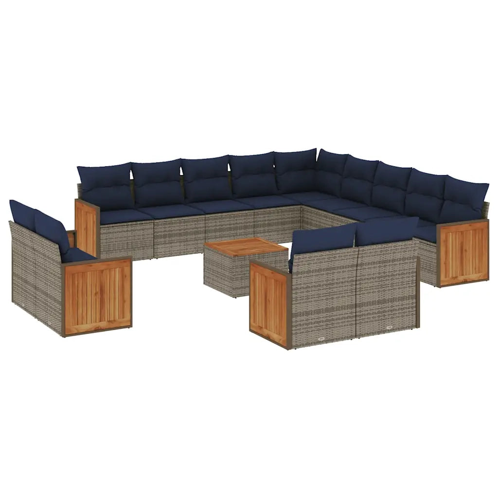 Set Divani da Giardino 14 pz con Cuscini Grigio in Polyrattan 3228217