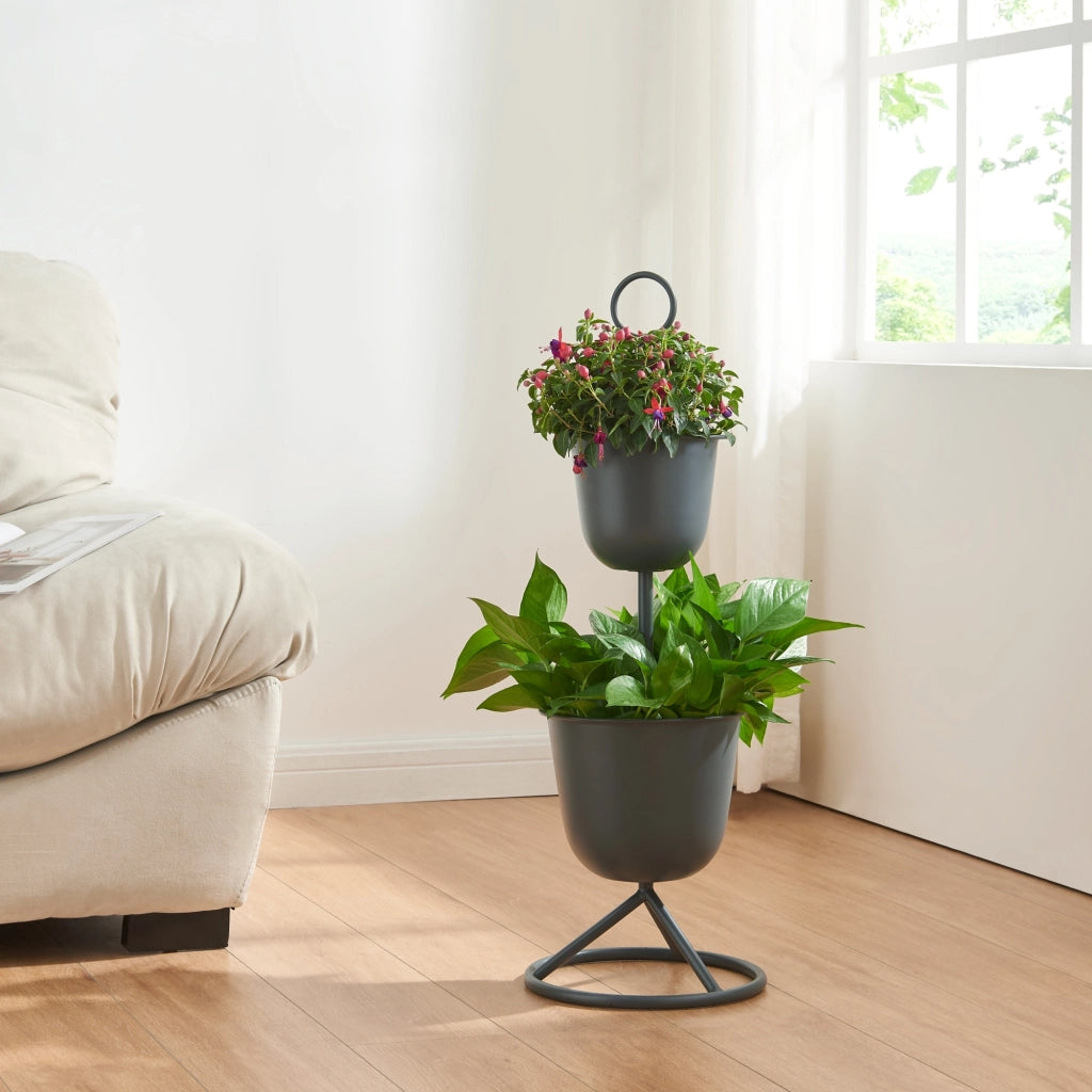 Stand Portapiante Alphen con 2 Vasi - Nero [en.casa]