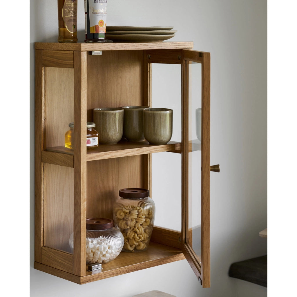 Barattoli Maya in vetro costolato e acacia — set da 2