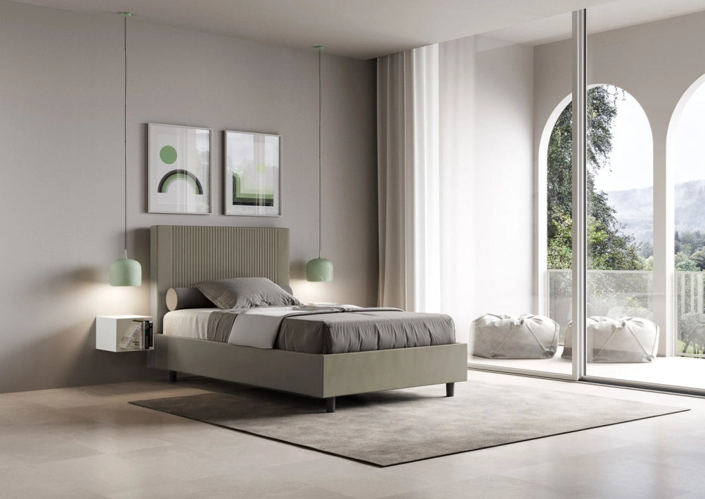 BS COM Letto una piazza e mezza con rete imbottito 120x190 similpelle cappuccino