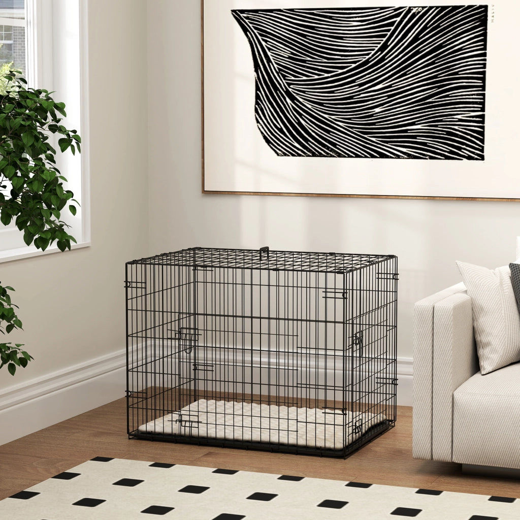 Cuccia per Cani Pieghevole con Cuscino ¨C Minimal ¨C 75x48,5x53 cm Nero e Beige