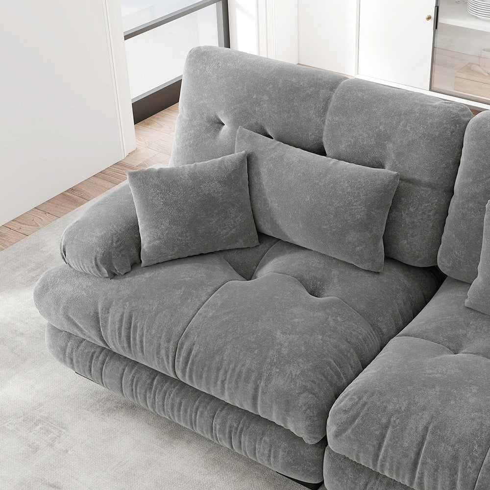 Divano angolare Cloud - Xylo - 2 posti in chenille con 2 cuscini lombari e 2 pouf, grigio