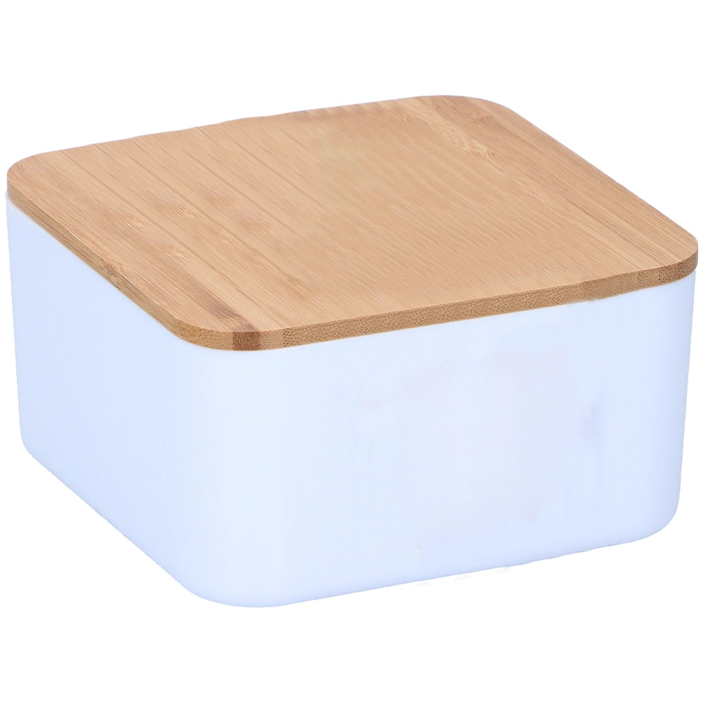 Portagioie con Specchio e Coperchio in Bambù Organizer per Trucco Bianco