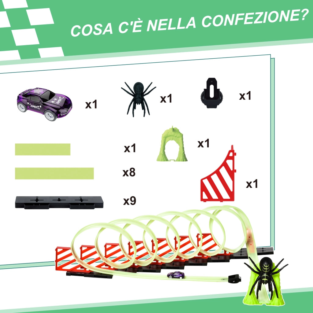 Pista Macchinine con Luci LED ¨C Xylo ¨C Verde e Rosso, con Auto Inclusa