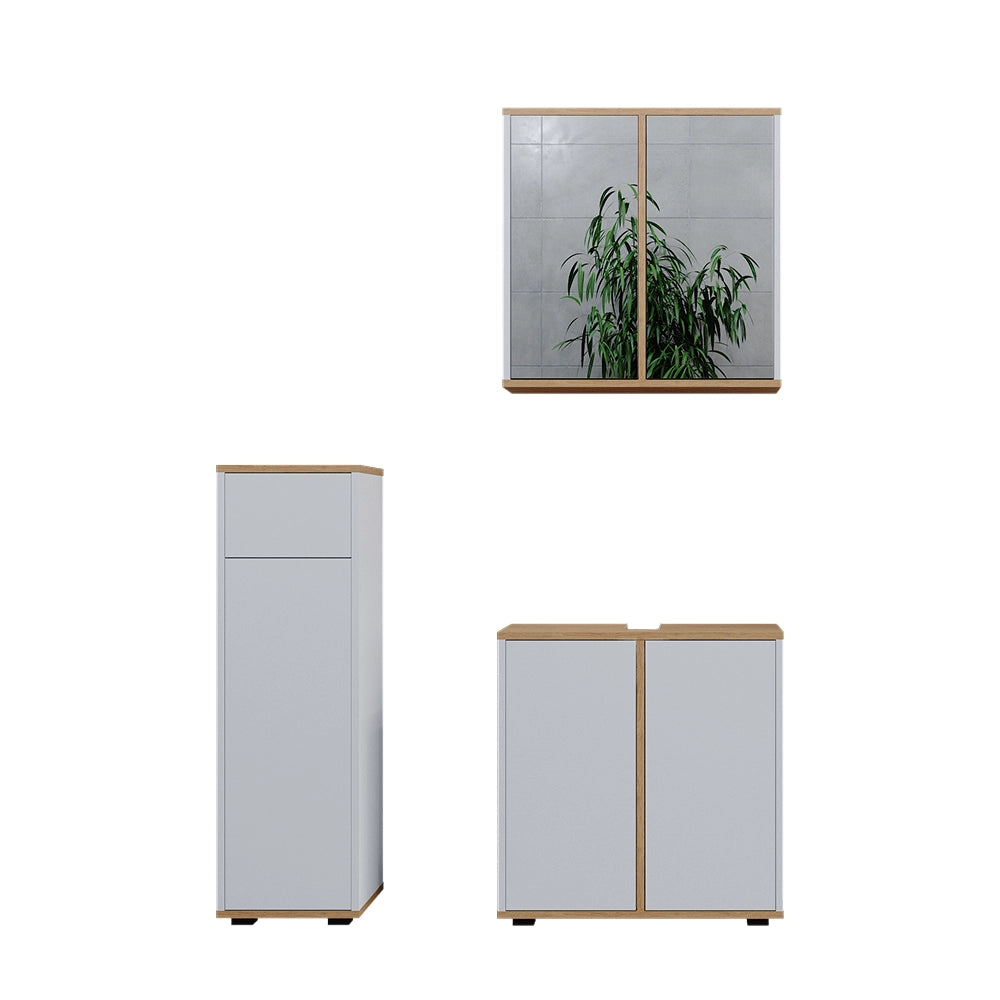 Vicco Set mobili bagno Bianco/Artisan 3 pezzi, mobile midi con cassetti 60 cm