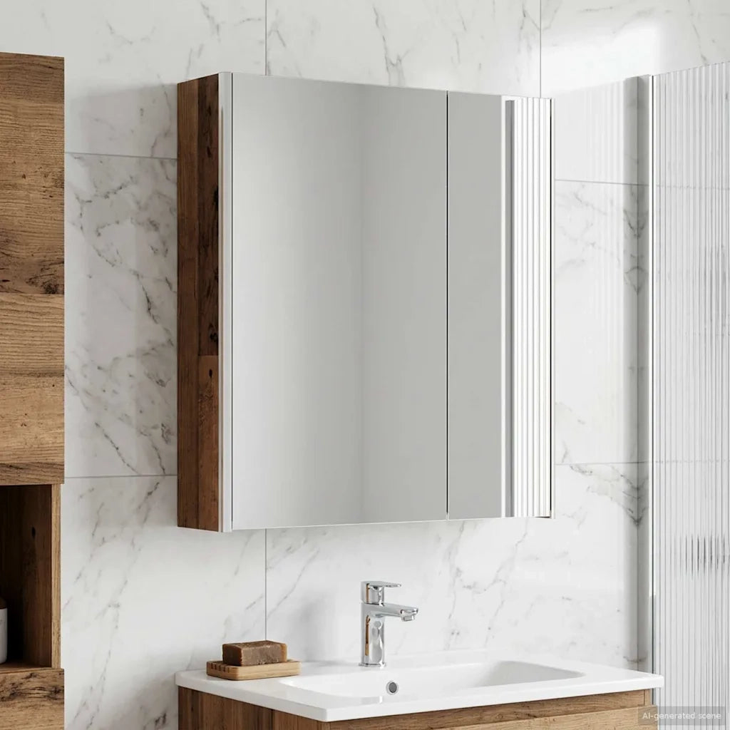 Mobiletto per specchio da bagno Legno vecchio 889245