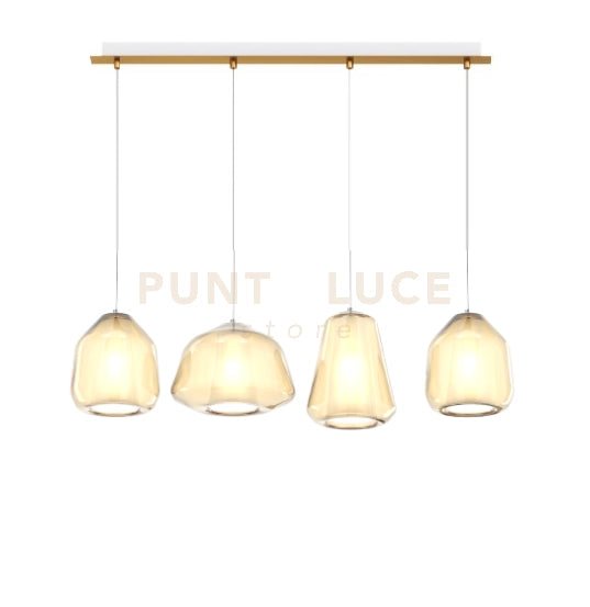 SOSPENSIONE OTTONE SAT. 4 LUCI RETTANGOLARE VETRI ALPHA + 2X BETA + GAMMA AMBRA 1176OS-S4 R ABG-AM