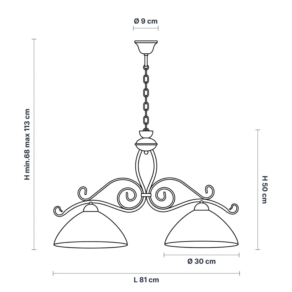 Lampadario Rustico Faraone 2 Luci Avorio e Bianco LuceArt Classic