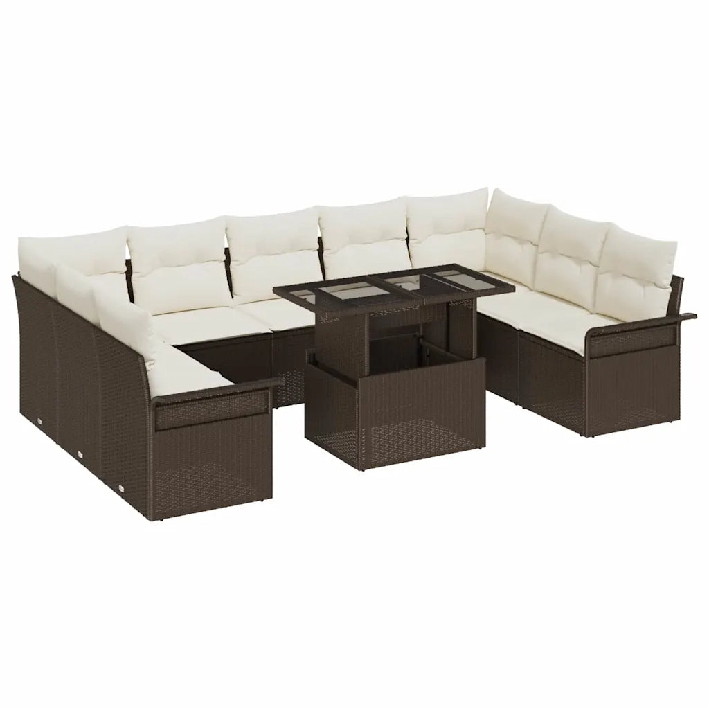 Set Divano da Giardino 10 pcs Marrone Rattan in Polipropilene