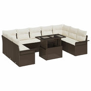 Set Divano da Giardino 10 pcs Marrone Rattan in Polipropilene