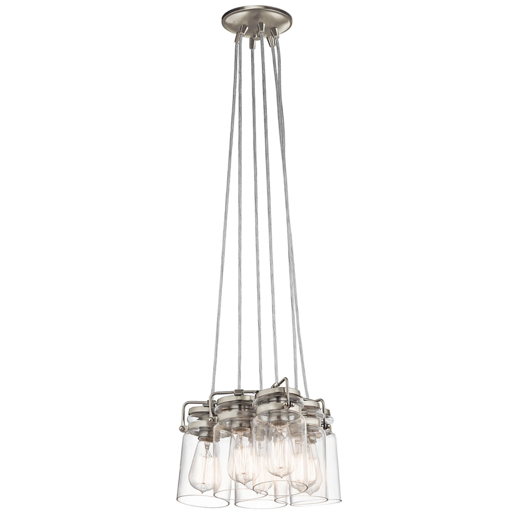 Lampadario Contemporaneo Brinley Acciaio Nichel Spazzolato Vetro 6 Luci E27