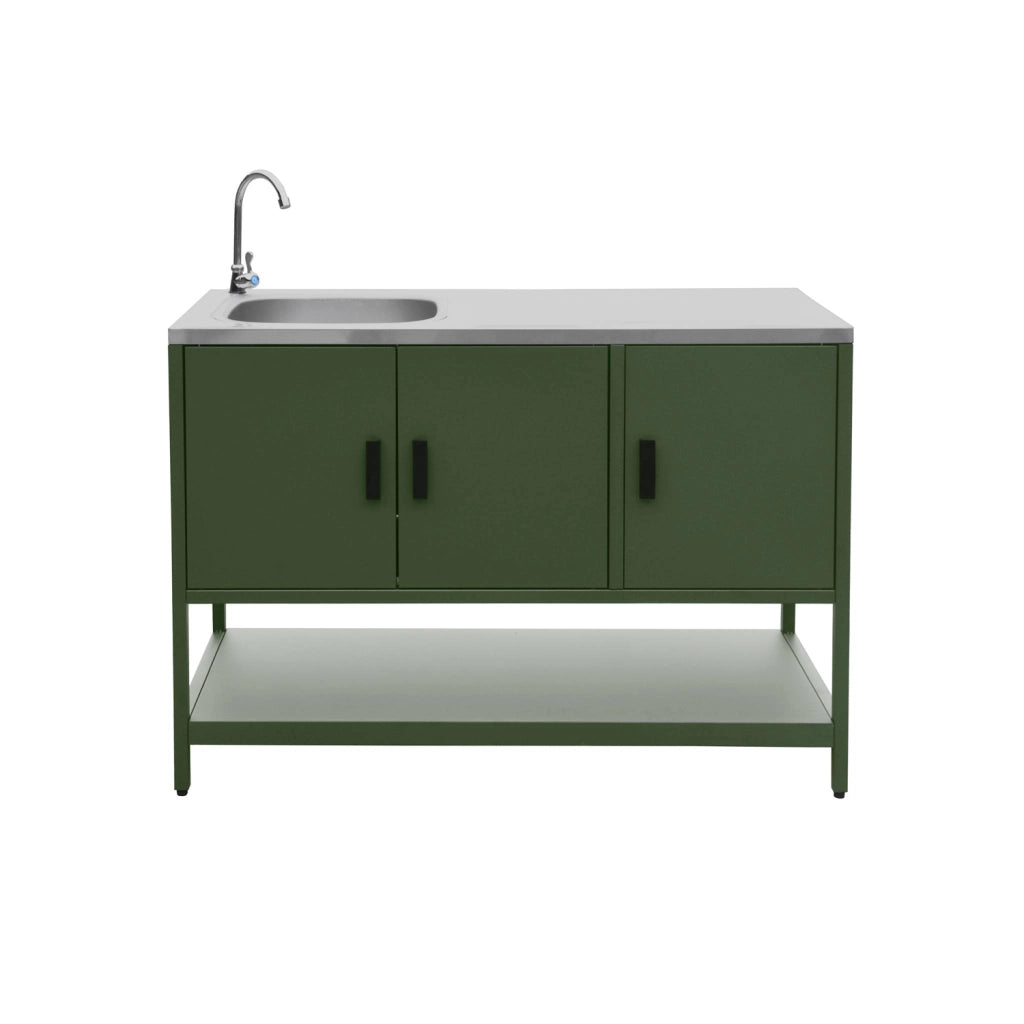 Cucina esterna, 2 moduli e barbecue a carbone con lavandino, verde