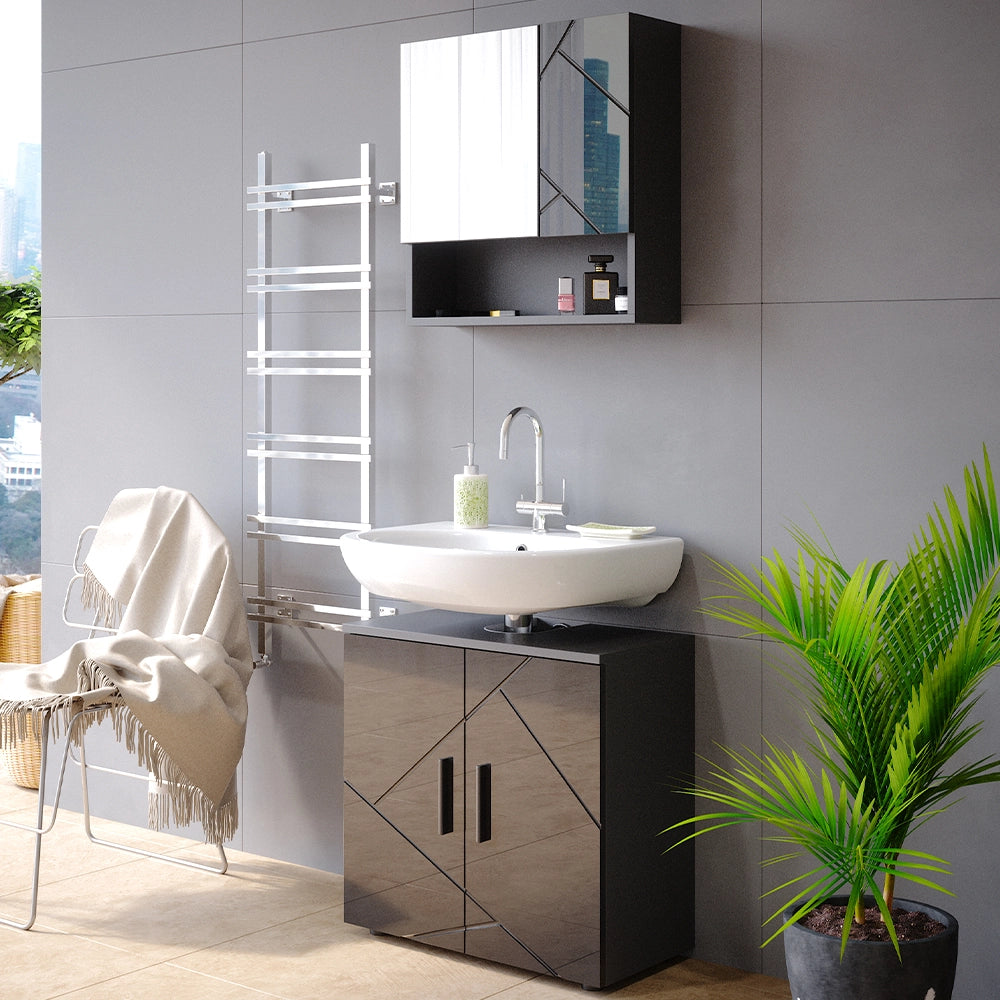 Vicco Set mobili bagno Antracite lucido 2 parti, mobile base 60 cm