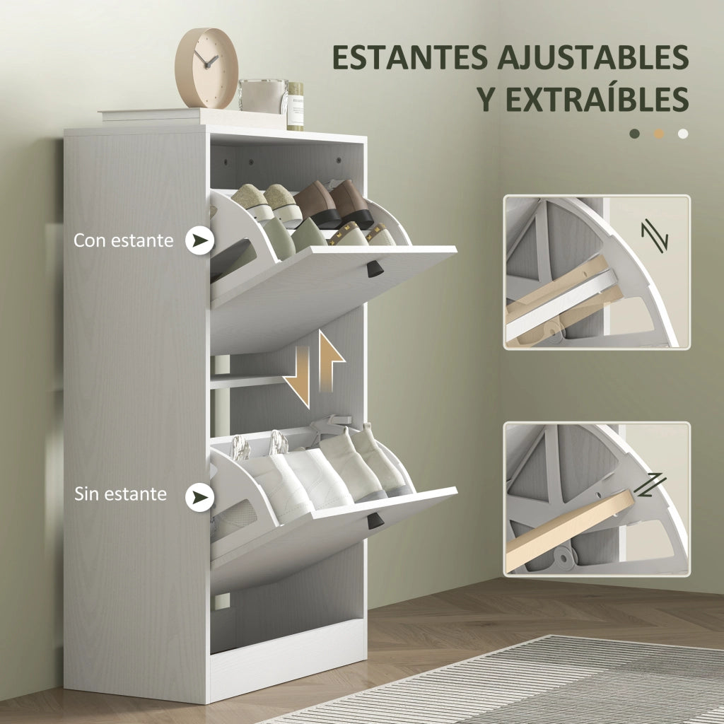 Scarpiera con Cassetti e Ripiani ¨C Minimal ¨C 47x26x85 cm Bianco Veteato