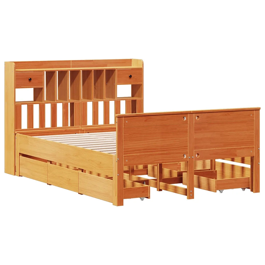 Letto Libreria senza Materasso Marrone Cera 150x200 cm in Pino 3308920