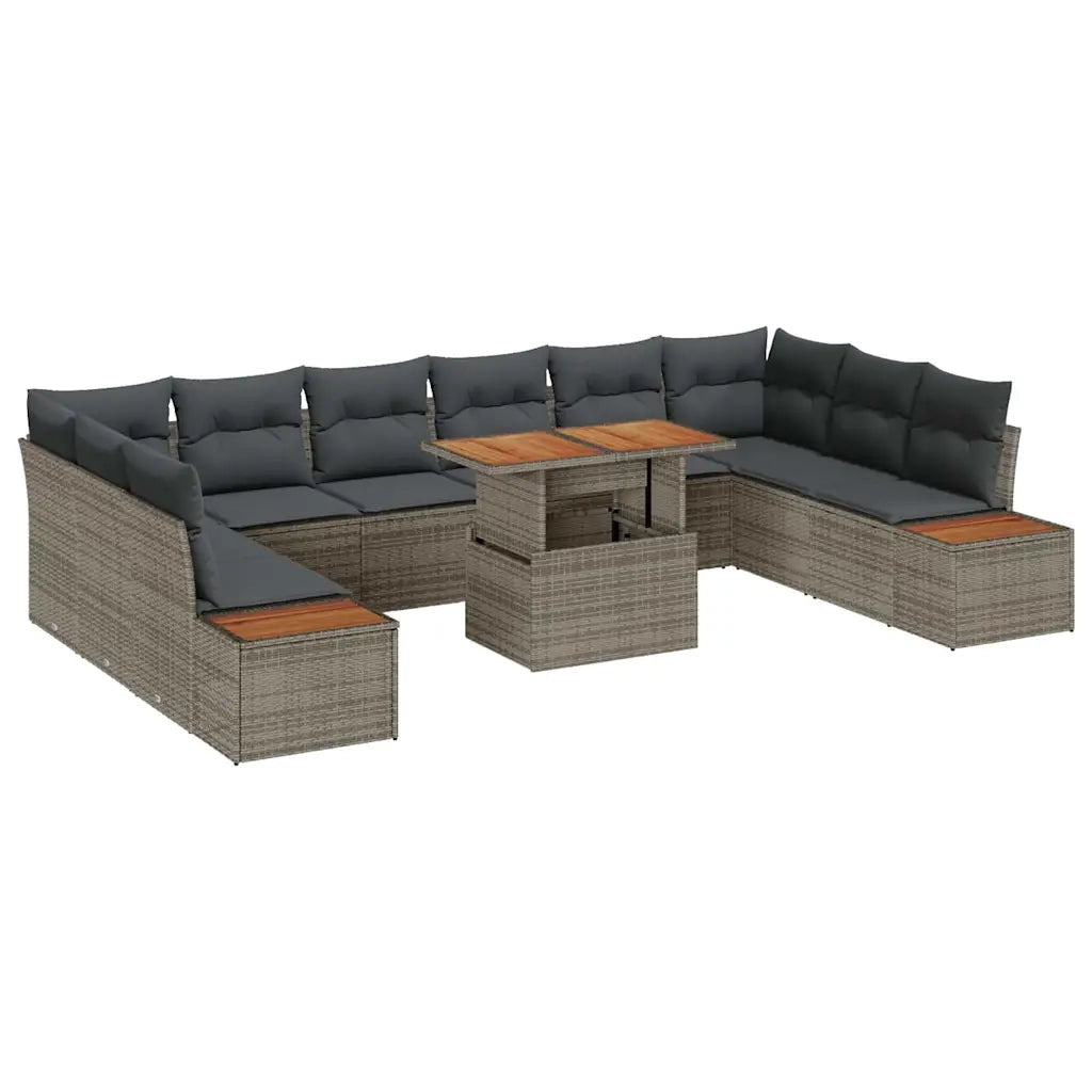 Set da Pranzo per Giardino con cuscino 11 pcs Grigio e Marrone