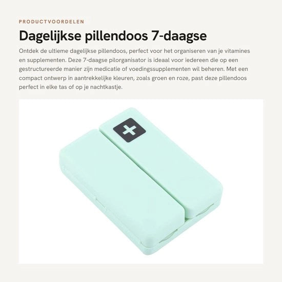 Organizzatore di Medicamenti a 7 Giorni - Settimanale Organizzatore di Pillola - 7 Celle - Materiale ABS Duraturo - Dimensioni Compresse 10 x 7 x 2,5 cm - Peso Leggero 61 gram - Organizzatore di Medicamenti