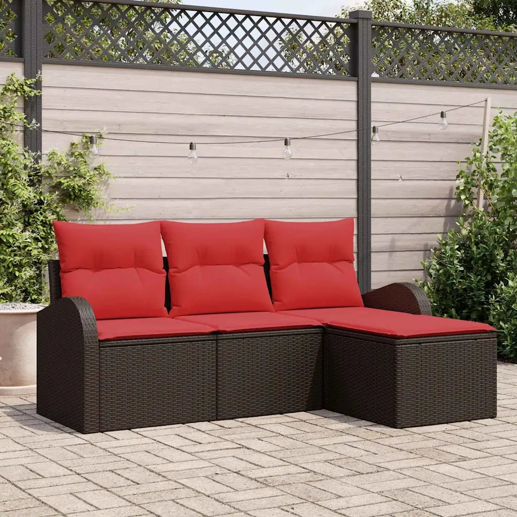 Set di divani con cuscino 4 pcs Marrone e Rosso polyrattan 3354663