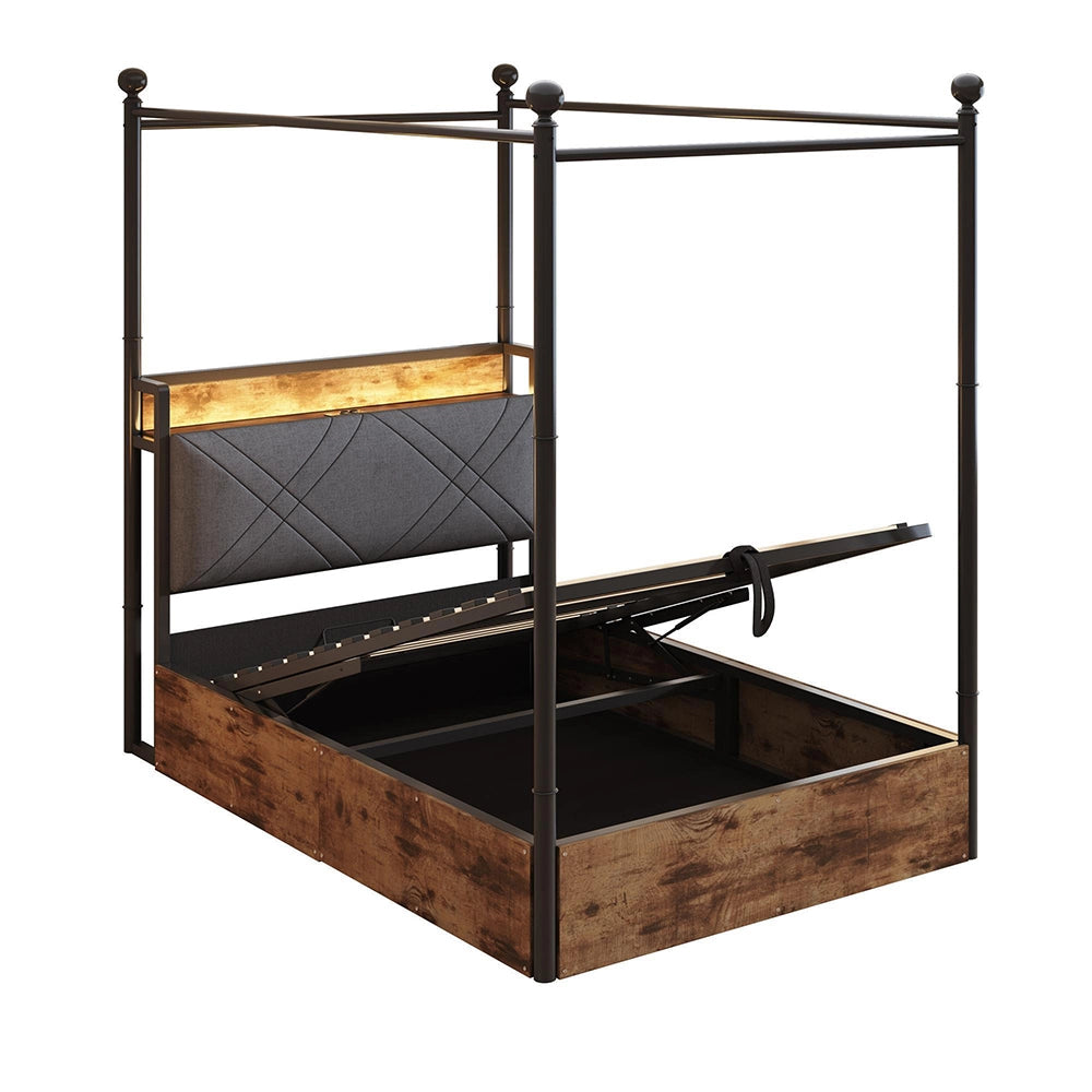 Letto ferro 90x190cm?- Xylo - idraulico LED USB baldaquin nero