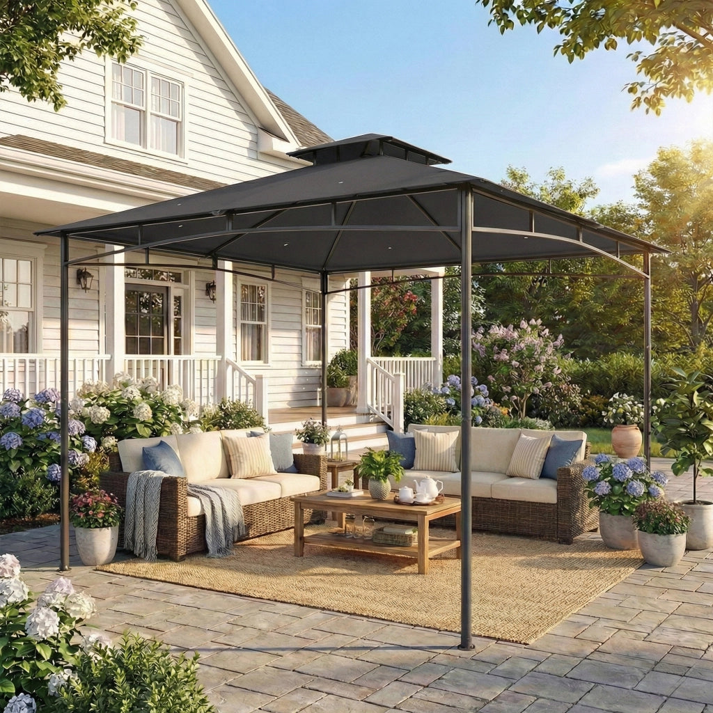 Gazebo 3x3m ¨C zephmum ¨C Grigio Scuro Doppio Tetto