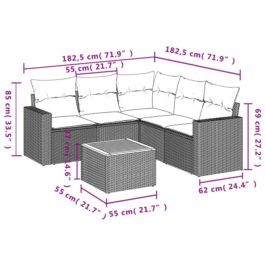 Set Divano da Giardino 6 pz con Cuscini Beige in Polyrattan 3224119
