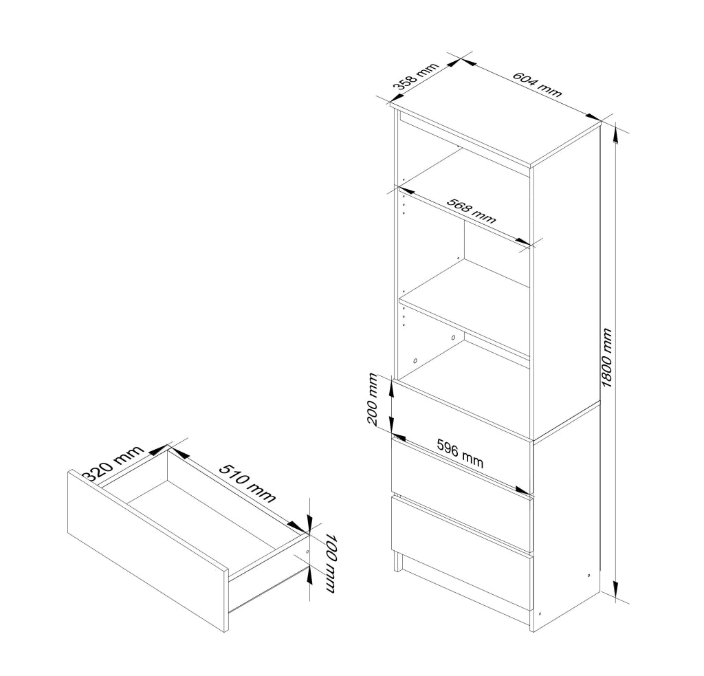 Armadio da ufficio AKORD R60 Wengé 60 cm 3 cassetti inserto frontale Bianco 60x35x180 cm
