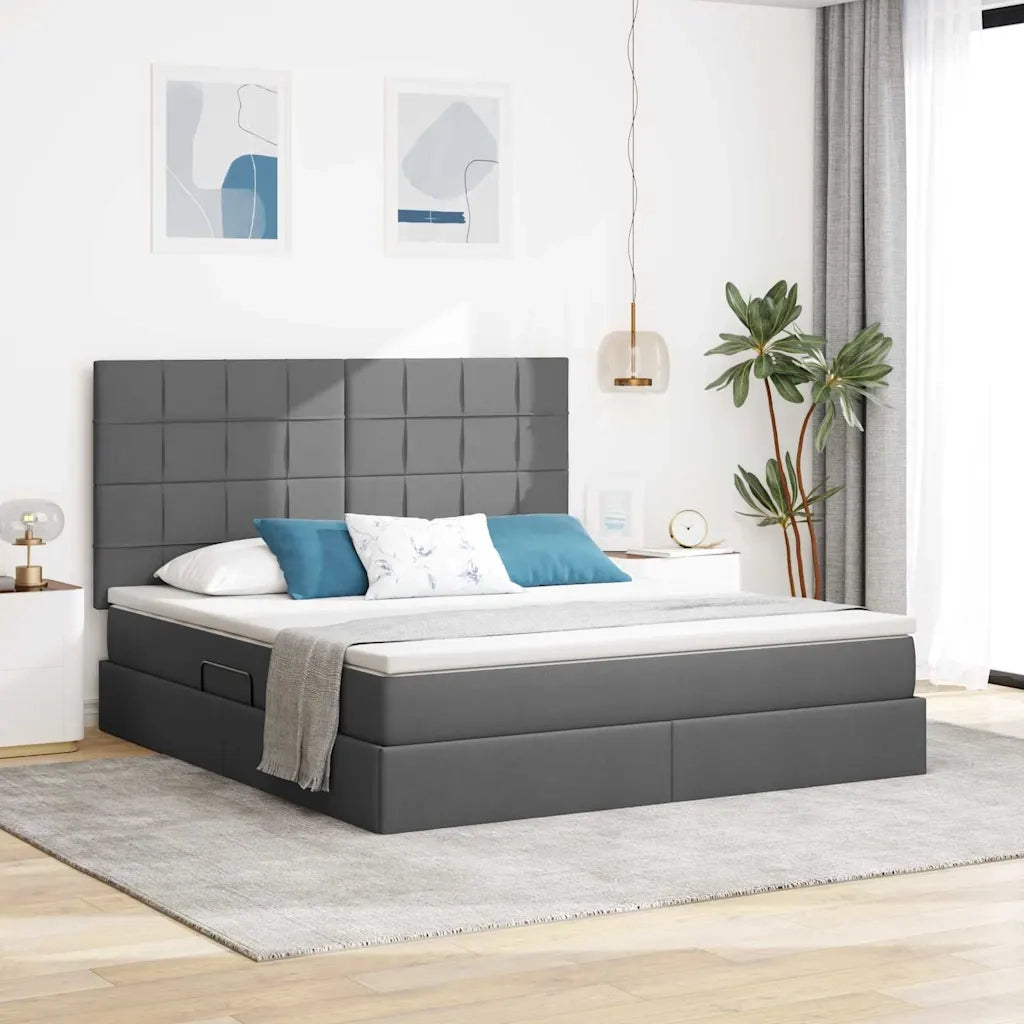 Letto con contenitore e LED con led Grigio scuro 180 x 200 cm 3372433