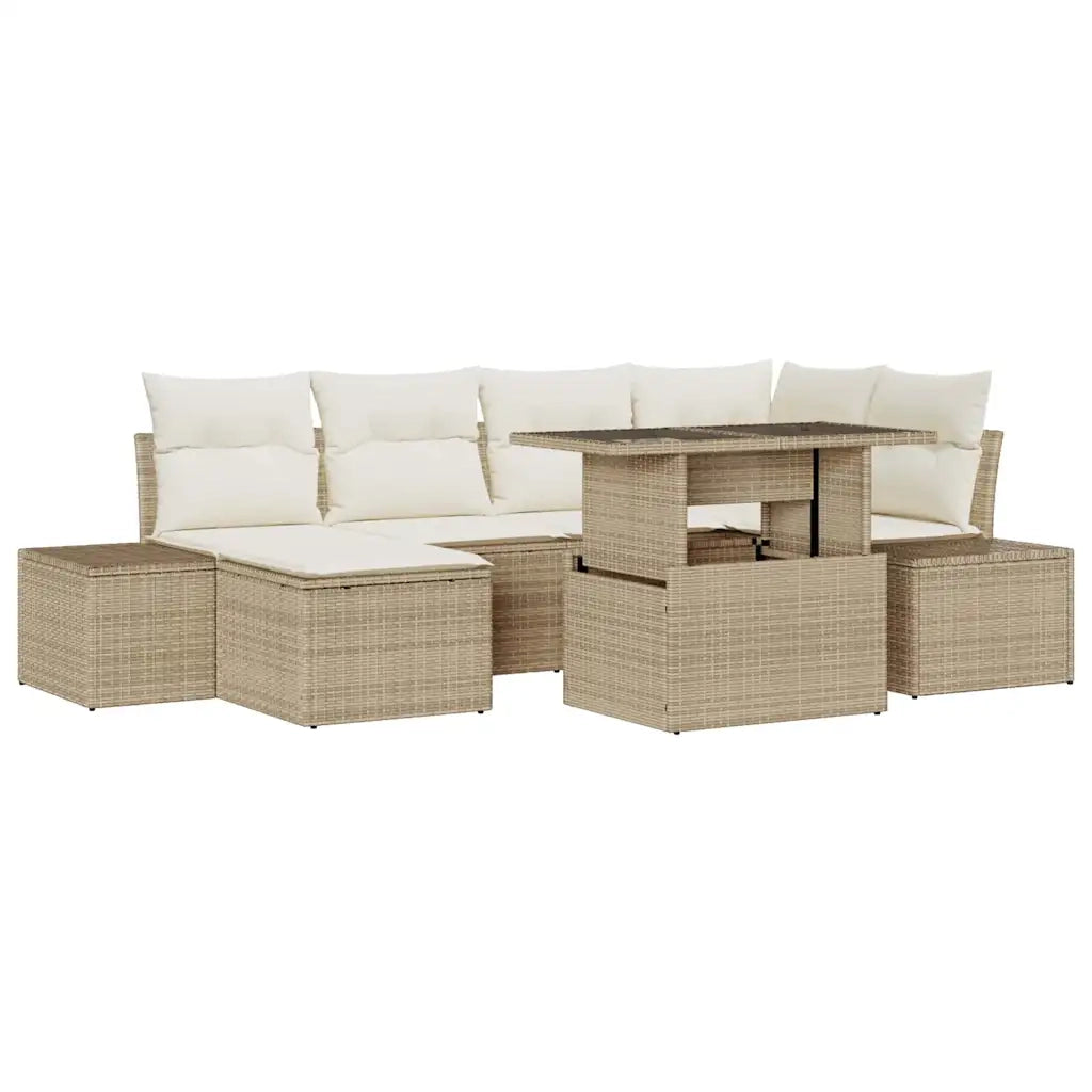 Set Divano da Giardino 7 pcs Beige Poly Rattan 3357954