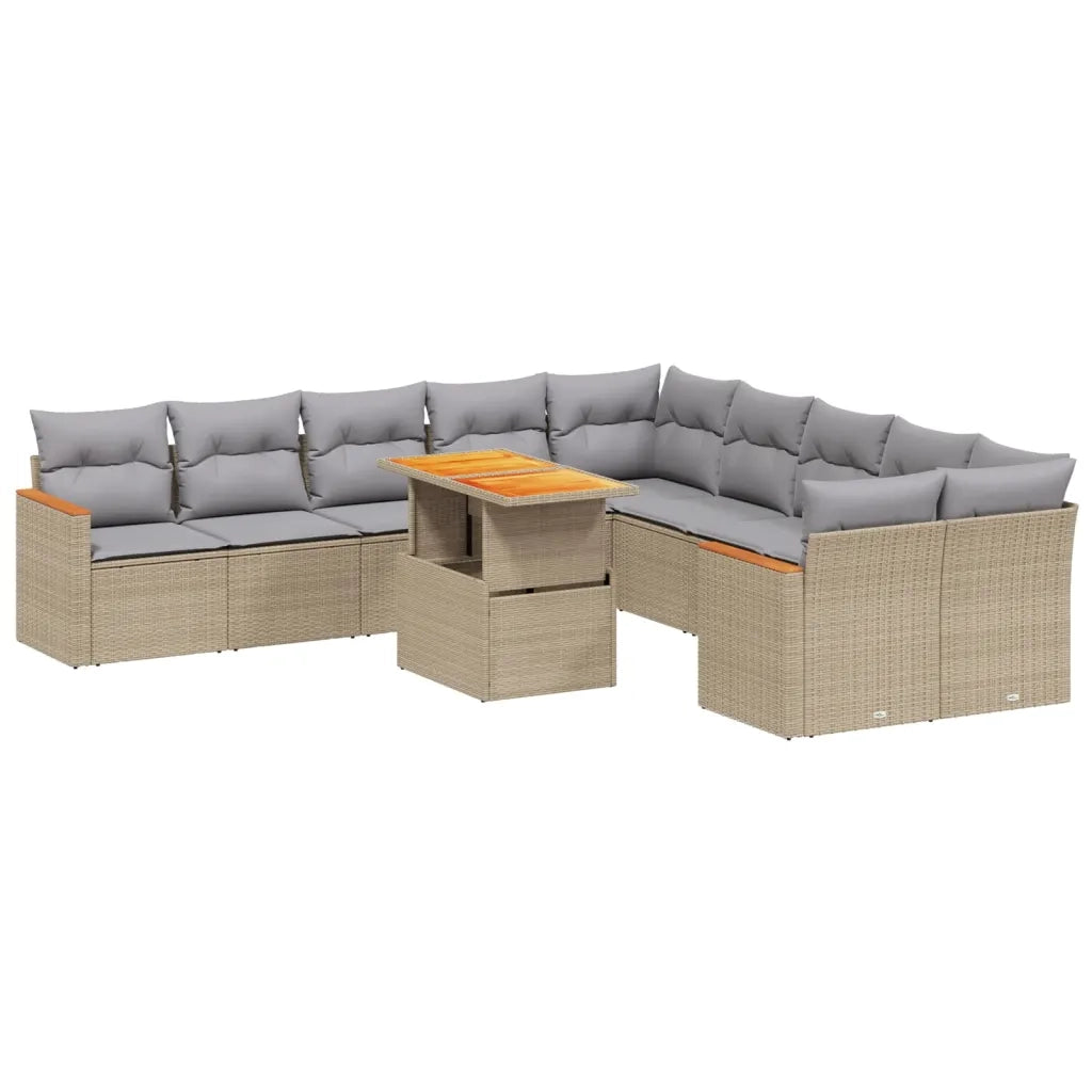 Set Divani da Giardino 11 pz con Cuscini Beige in Polyrattan